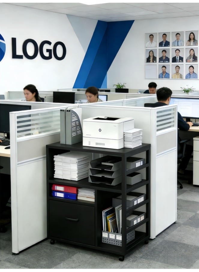 Filing Cabinet With Drawer, Mobile Filing Cabinet, Printer Support, Large Mobile for Home Office, Rolling Organizer Adjustable Shelves (Black, WJG005) - Image 2